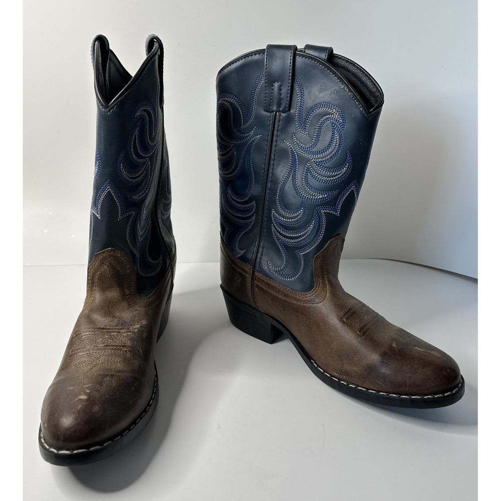 Cody‎ James Blue/Brown Leather Round Toe Pull On Western Boots Youth Size 4 D - Picture 2 of 12